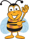 Clip art Graphic of a Honey Bee Cartoon Character Waving and Pointing