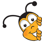 Clip art Graphic of a Honey Bee Cartoon Character Peeking Around a Corner