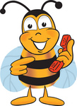 Clip art Graphic of a Honey Bee Cartoon Character Holding a Telephone
