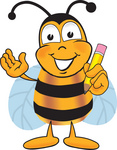 Clip art Graphic of a Honey Bee Cartoon Character Holding a Pencil