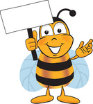 Clip art Graphic of a Honey Bee Cartoon Character Holding a Blank Sign