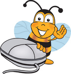 Clip art Graphic of a Honey Bee Cartoon Character With a Computer Mouse