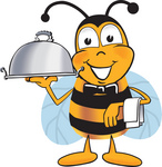Clip art Graphic of a Honey Bee Cartoon Character Dressed as a Waiter and Holding a Serving Platter