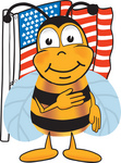 Clip art Graphic of a Honey Bee Cartoon Character Pledging Allegiance to an American Flag