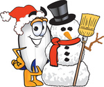 Clip art Graphic of a Dirigible Blimp Airship Cartoon Character With a Snowman on Christmas