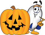Clip art Graphic of a Dirigible Blimp Airship Cartoon Character With a Carved Halloween Pumpkin