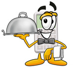 Clip Art Graphic of a Calculator Cartoon Character Dressed as a Waiter and Holding a Serving Platter