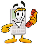 Clip Art Graphic of a Calculator Cartoon Character Holding a Telephone