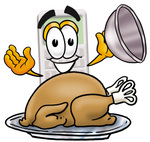 Clip Art Graphic of a Calculator Cartoon Character Serving a Thanksgiving Turkey on a Platter