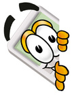 Clip Art Graphic of a Calculator Cartoon Character Peeking Around a Corner