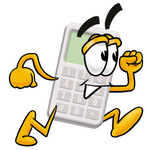 Clip Art Graphic of a Calculator Cartoon Character Running