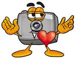 Clip Art Graphic of a Flash Camera Cartoon Character With His Heart Beating Out of His Chest