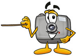 Clip Art Graphic of a Flash Camera Cartoon Character Holding a Pointer Stick