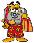 Clip Art Graphic of a Flash Camera Cartoon Character in Orange and Red Snorkel Gear