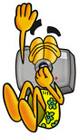 Clip Art Graphic of a Flash Camera Cartoon Character Plugging His Nose While Jumping Into Water