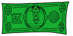 Clip Art Graphic of a Flash Camera Cartoon Character on a Dollar Bill