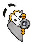 Clip Art Graphic of a Flash Camera Cartoon Character Peeking Around a Corner
