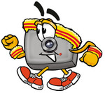 Clip Art Graphic of a Flash Camera Cartoon Character Speed Walking or Jogging