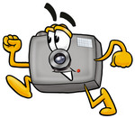 Clip Art Graphic of a Flash Camera Cartoon Character Running