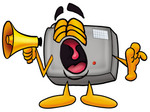 Clip Art Graphic of a Flash Camera Cartoon Character Screaming Into a Megaphone
