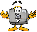Clip Art Graphic of a Flash Camera Cartoon Character With Welcoming Open Arms