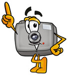 Clip Art Graphic of a Flash Camera Cartoon Character Pointing Upwards