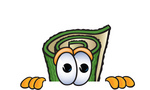 Clip Art Graphic of a Rolled Green Carpet Cartoon Character Peeking Over a Surface