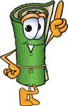 Clip Art Graphic of a Rolled Green Carpet Cartoon Character Pointing Upwards