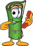 Clip Art Graphic of a Rolled Green Carpet Cartoon Character Holding a Telephone