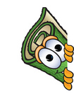 Clip Art Graphic of a Rolled Green Carpet Cartoon Character Peeking Around a Corner