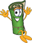 Clip Art Graphic of a Rolled Green Carpet Cartoon Character Jumping
