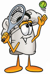 Clip Art Graphic of a White Chefs Hat Cartoon Character Preparing to Hit a Tennis Ball