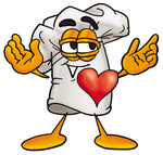 Clip Art Graphic of a White Chefs Hat Cartoon Character With His Heart Beating Out of His Chest
