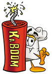 Clip Art Graphic of a White Chefs Hat Cartoon Character Standing With a Lit Stick of Dynamite