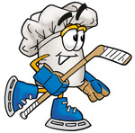 Clip Art Graphic of a White Chefs Hat Cartoon Character Playing Ice Hockey