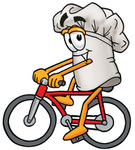 Clip Art Graphic of a White Chefs Hat Cartoon Character Riding a Bicycle
