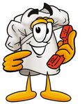 Clip Art Graphic of a White Chefs Hat Cartoon Character Holding a Telephone