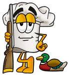 Clip Art Graphic of a White Chefs Hat Cartoon Character Duck Hunting, Standing With a Rifle and Duck