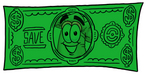 Clip Art Graphic of a White Chefs Hat Cartoon Character on a Dollar Bill