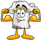 Clip Art Graphic of a White Chefs Hat Cartoon Character Flexing His Arm Muscles