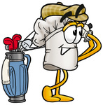 Clip Art Graphic of a White Chefs Hat Cartoon Character Swinging His Golf Club While Golfing