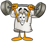 Clip Art Graphic of a White Chefs Hat Cartoon Character Holding a Heavy Barbell Above His Head