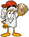 Clip Art Graphic of a White Chefs Hat Cartoon Character Catching a Baseball With a Glove