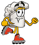 Clip Art Graphic of a White Chefs Hat Cartoon Character Roller Blading on Inline Skates