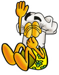 Clip Art Graphic of a White Chefs Hat Cartoon Character Plugging His Nose While Jumping Into Water
