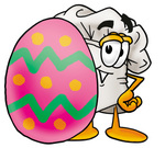 Clip Art Graphic of a White Chefs Hat Cartoon Character Standing Beside an Easter Egg