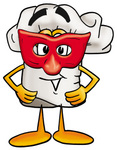 Clip Art Graphic of a White Chefs Hat Cartoon Character Wearing a Red Mask Over His Face