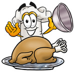 Clip Art Graphic of a White Chefs Hat Cartoon Character Serving a Thanksgiving Turkey on a Platter