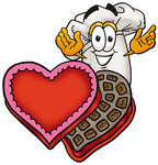 Clip Art Graphic of a White Chefs Hat Cartoon Character With an Open Box of Valentines Day Chocolate Candies
