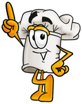 Clip Art Graphic of a White Chefs Hat Cartoon Character Pointing Upwards